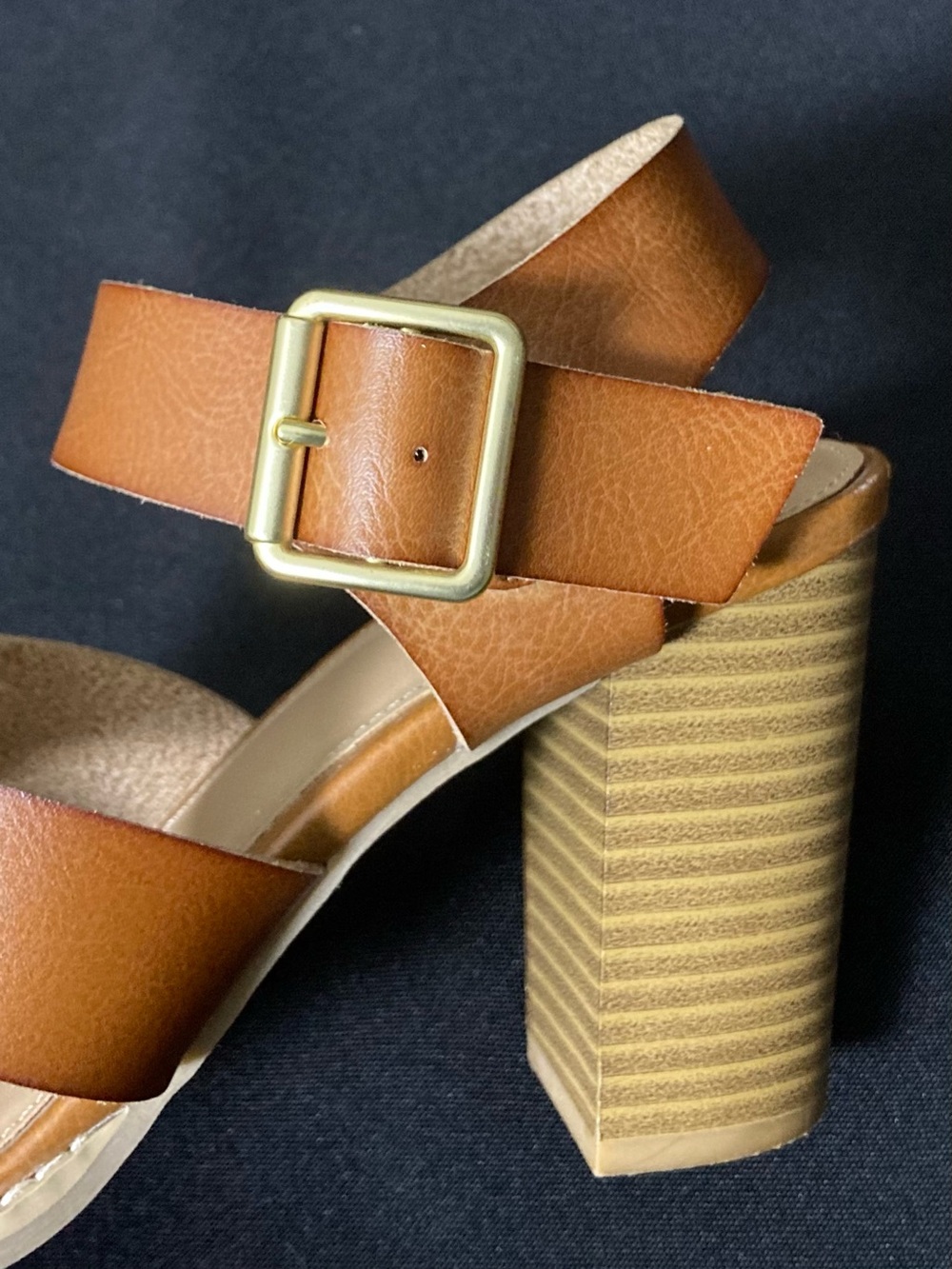 Old Navy Brown Faux Leather High Heel Buckle Strap Sandals Size 8 - Picture 8 of 14